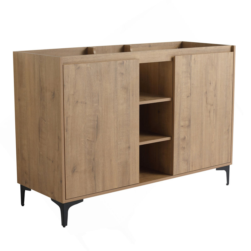 Porte à fermeture douce et support de rangement ouvert, meuble-lavabo autoportant de 48 pouces, contreplaqué (meuble-lavabo seulement, évier exclu)