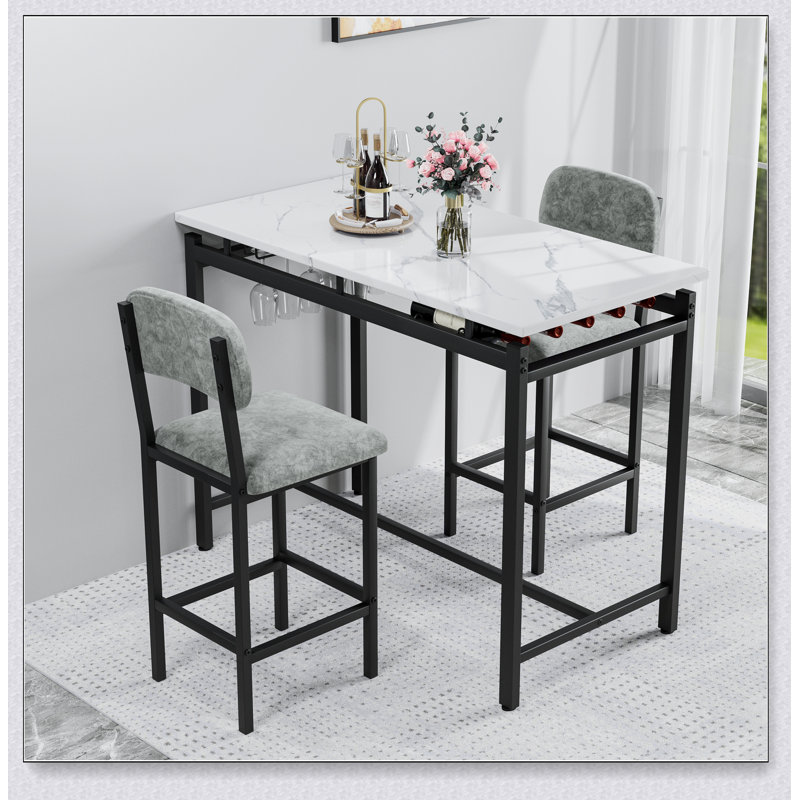 Kitchen Table Set, Dining Table and Chairs for 2, 3 Piece Dining Room Table Set with 2 Upholstered
