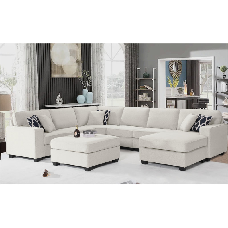Canapé modulaire 7 pièces Raimy, Mélange de polyester crème