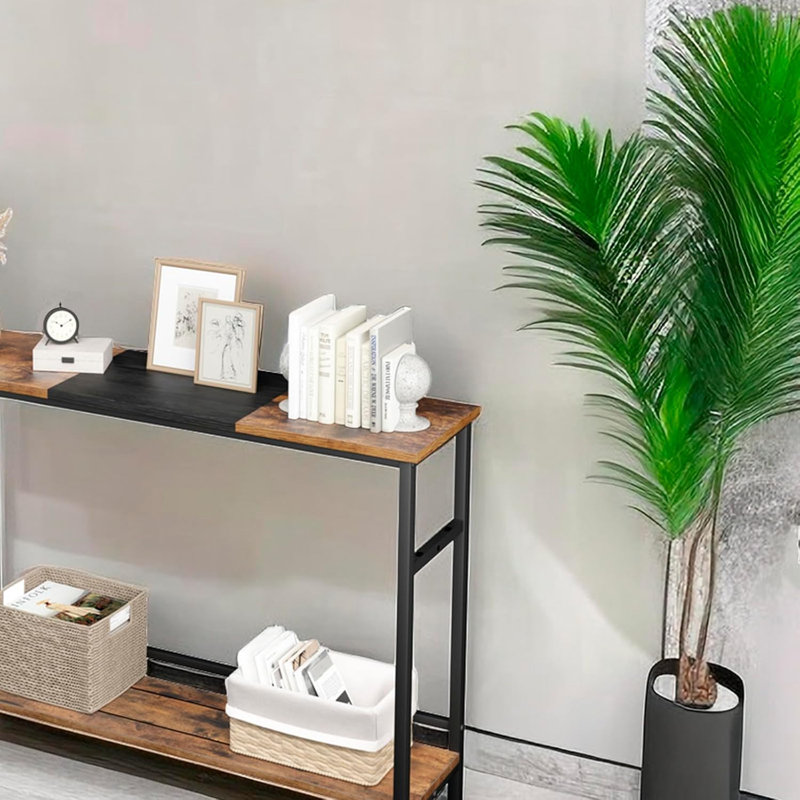 Console industrielle avec tablette étroite | Table d'entrée 39,3 po à 2 niveaux pour couloir, salon et chambre à coucher