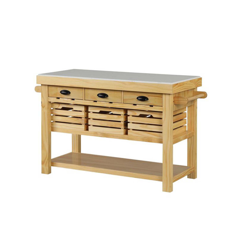 Grovaam Kitchen Island, Marble Top & Natural Finish