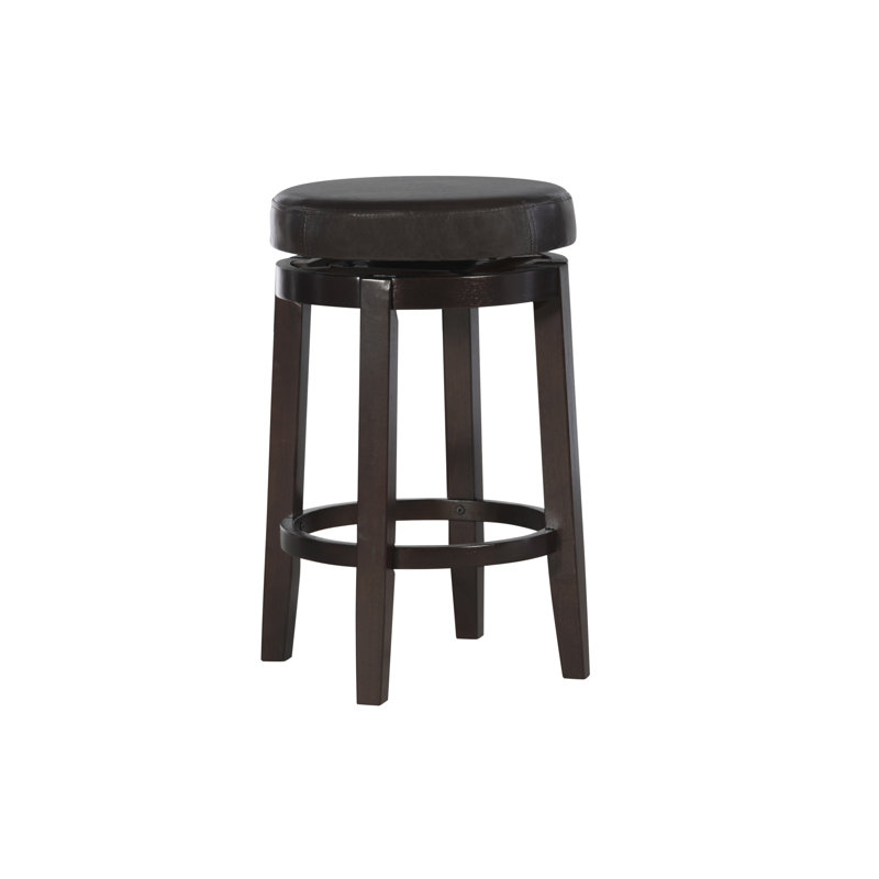 Tabouret rembourré pivotant avec structure en bois massif Baylis, Similicuir - brun