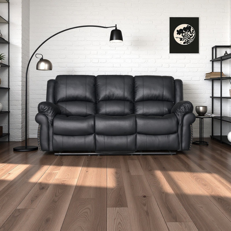 Canapé inclinable en cuir synthétique 81,1 po 3 places avec table rabattable et porte-gobelets, noir, Noir