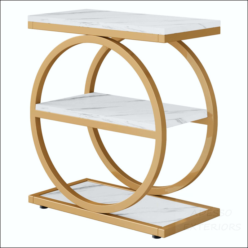 Table d'appoint industrielle à 3 niveaux avec structure ronde en métal