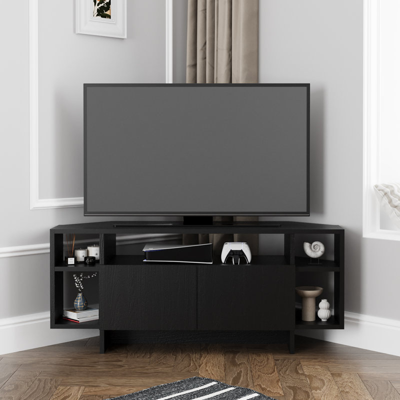 Era Corner TV Unit with Storage for up to 50 Inch TV - Modern TV Stand Cabinet with Shelves, Black
