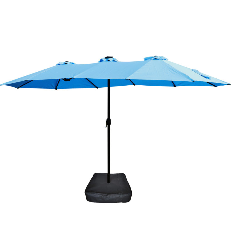 Grand parasol de patio pour la cour arrière avec base rectangulaire bleue et solide