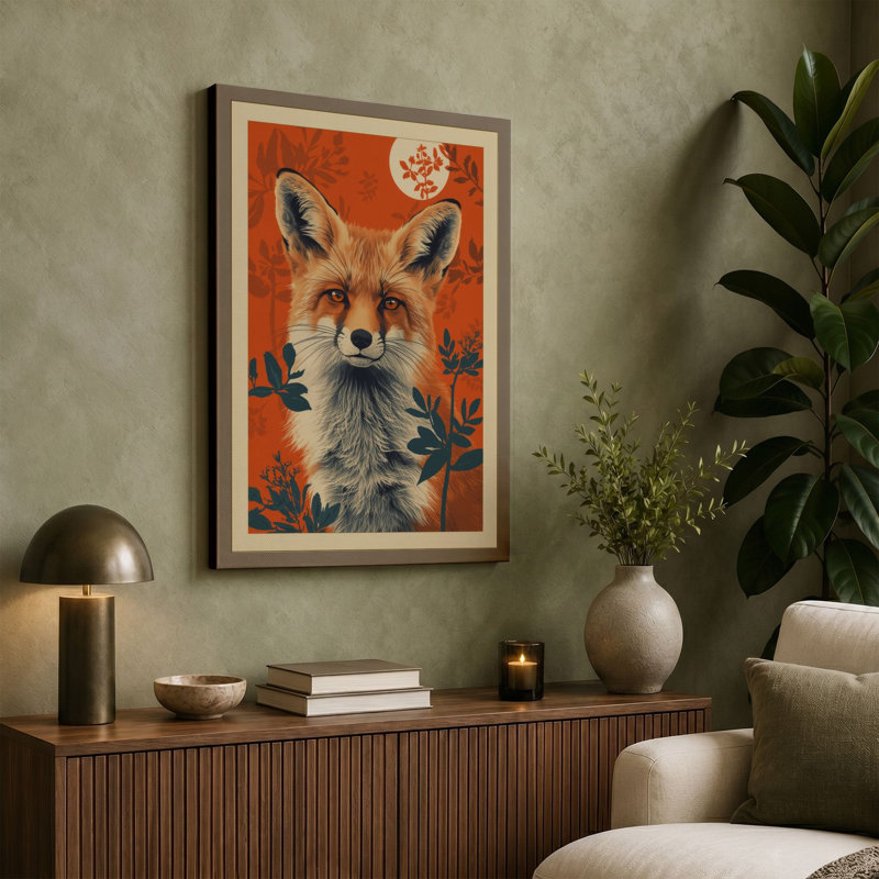 Fox Among Botanicals Boho - Wrapped Canvas, 30x20 - 76.2 x 50.8 cm, Ochre Border