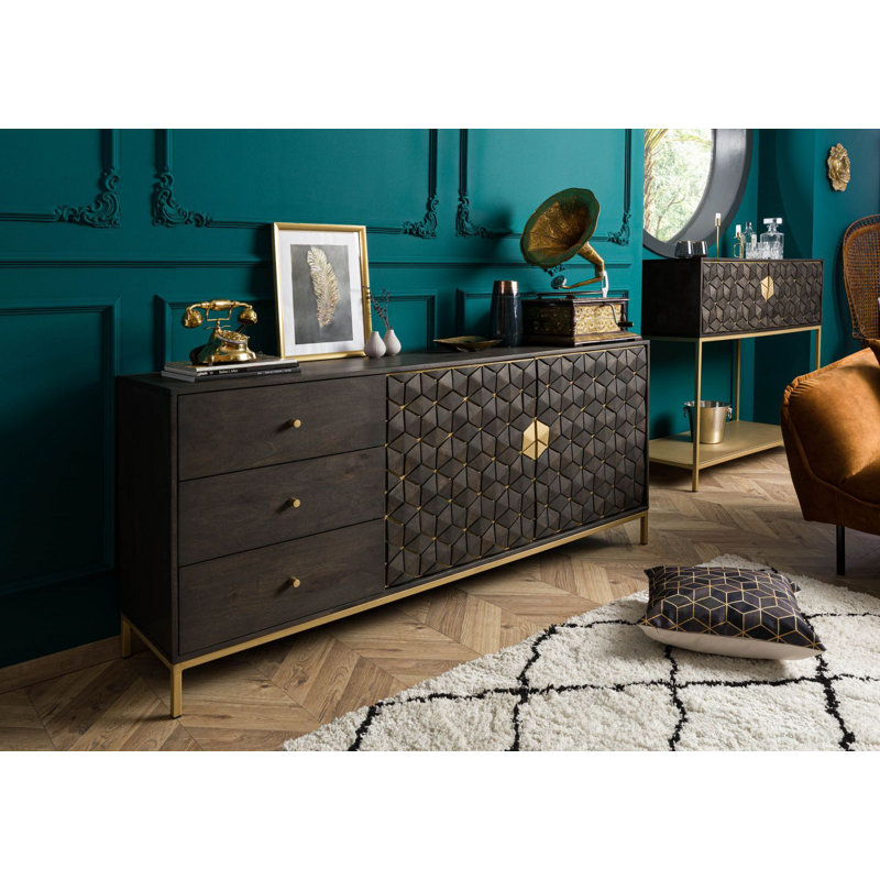 Diamond 180 Cm Wide 3 Drawer Solid Wood Sideboard, Oiled Grey