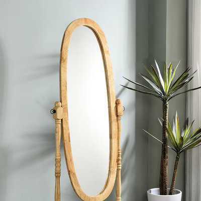 Miroir de plancher ovale en bois de 57,61 po de hauteur avec finition naturelle. Miroir réglable. S'incline parfaitement à n'importe quel angle. Méthode d'assemblage facile, naturel, ovale. Angle en douceur.