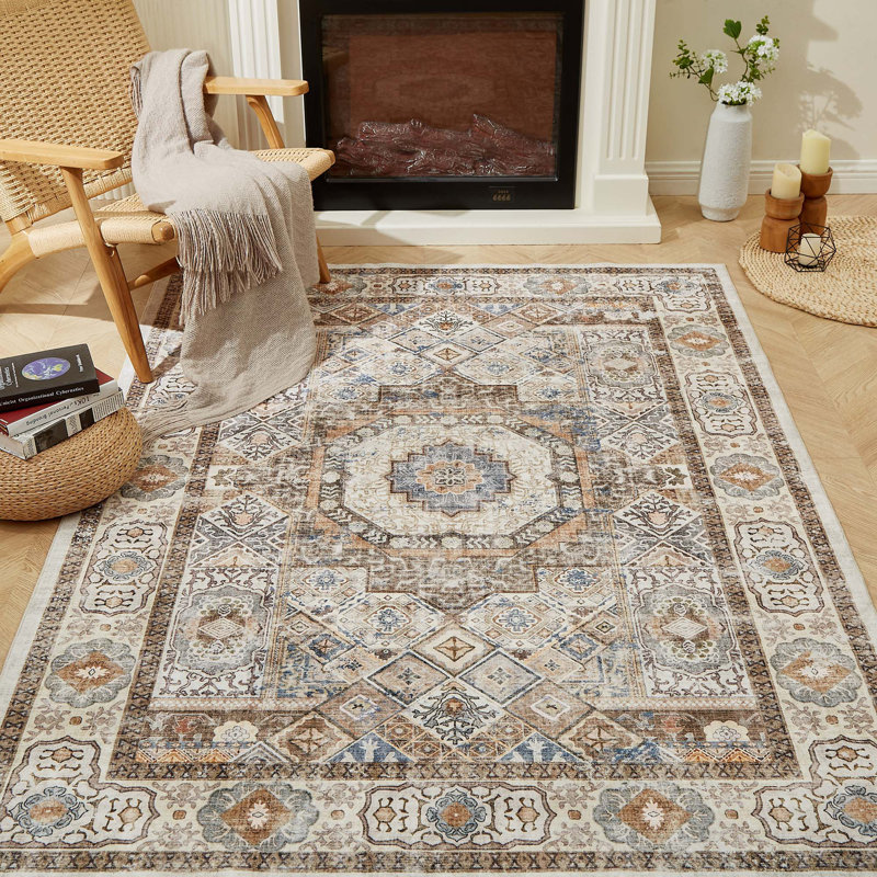 Trois tailles de tapis multicolores en faux cachemire, Rectangle 5 pi x 7 pi
