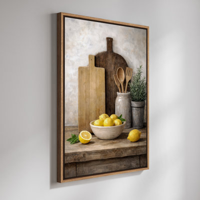 «Rustic Lemon Kitchen Still Life», art mural encadré