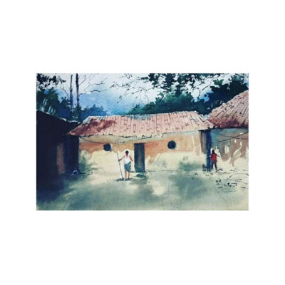Hut In A Village | Watercolor On Handmade Paper | Painting By Shubham Nath