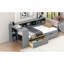 Lit plateforme en bois avec tablettes de rangement, tiroirs, station de charge et tête de lit tapissier-166067849-166067850