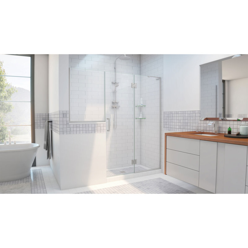 DreamLine Unidoor-X 72 - 72.5 inch W x 72 inch H Frameless Hinged Shower Door in Brushed Nickel - Left Wall Installation