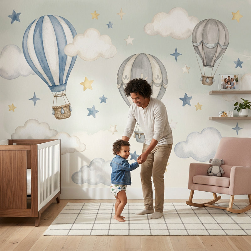 Papier peint montgolfière amovible, 100 po x 96 po, Peler et coller