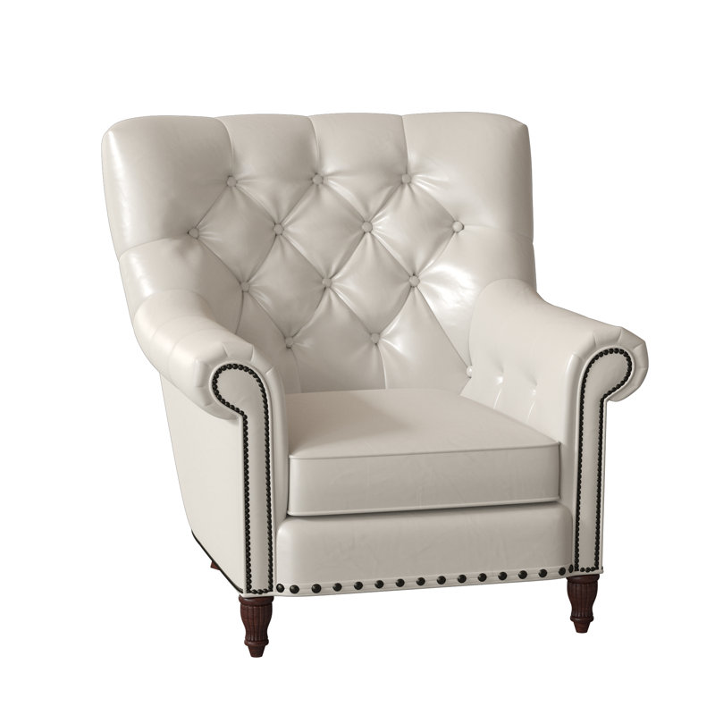 Kirby Leather Club Chair, #9 & #54 Gunmetal, Aline Fumo Genuine Leather, Mahogany