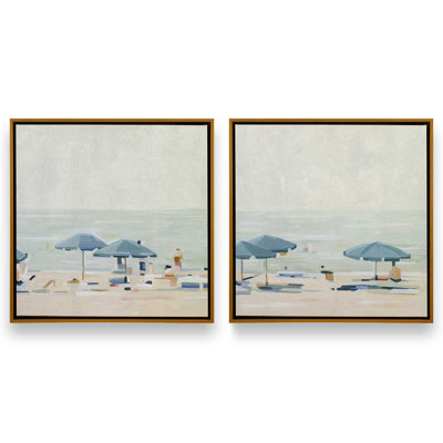 Ensemble de 2 impressions sur toile Seaside Umbrella Harmony