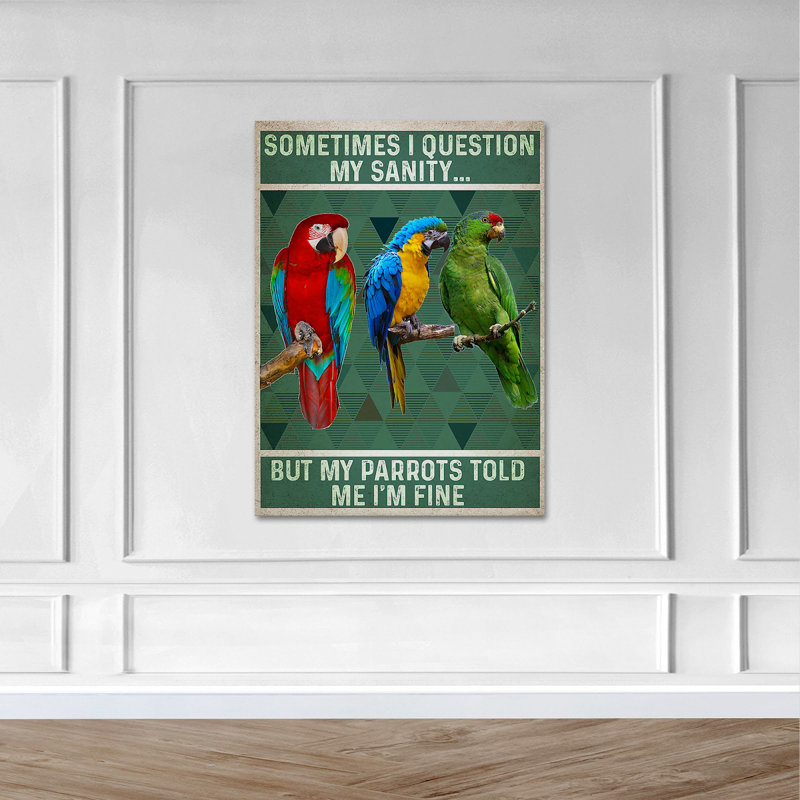" Three Parrots On Bough ", 20" H x 16" W x 2" D