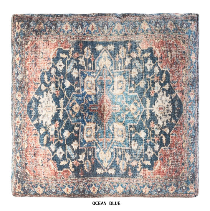 COUSSIN DE COFFRET COTON ANTIQUE TAPESTRY, Look océan bleu rétro , H 18 po x l 18 po