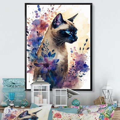 «Cute Siamese Floral Art I», peinture sur toile