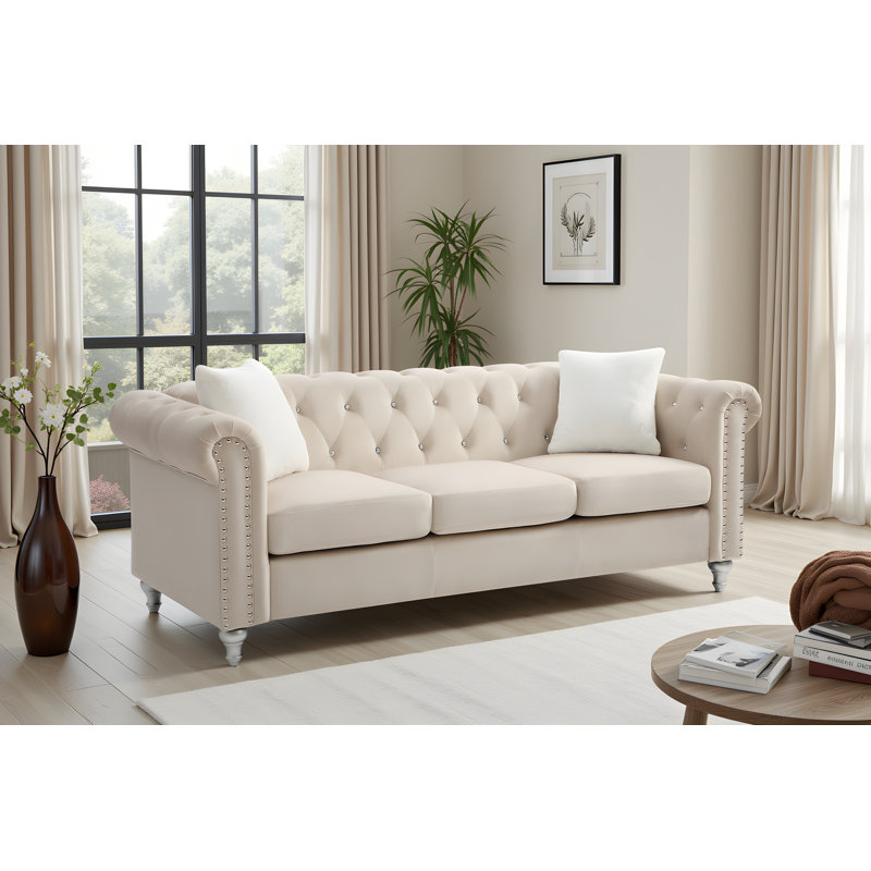 Krishonda Velvet Sofa, Beige