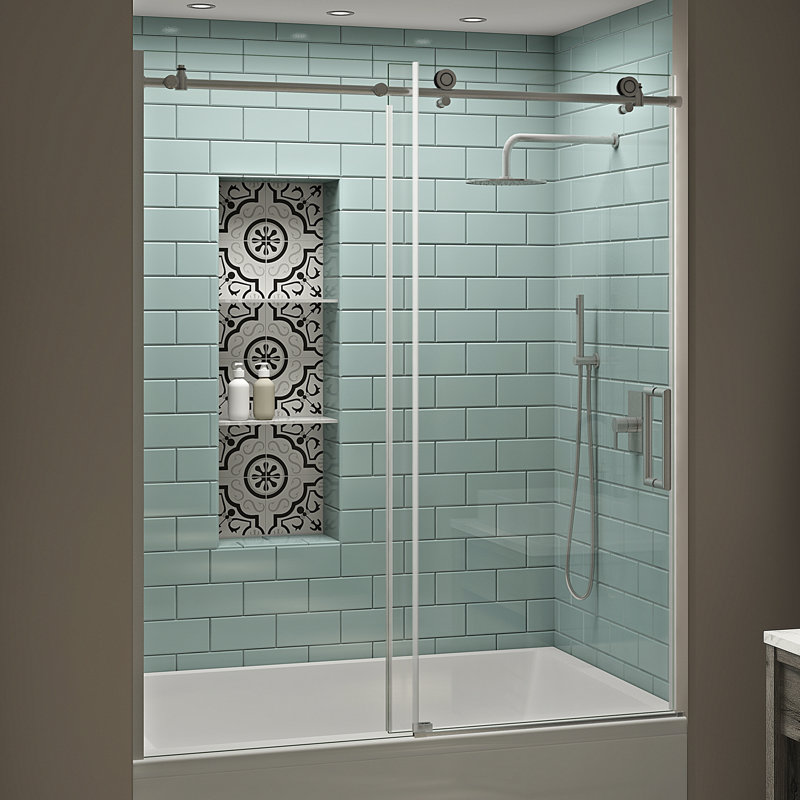 Coraline XL  56 W x 70 H Single Sliding Frameless Tub Door, Right Opening, Silver