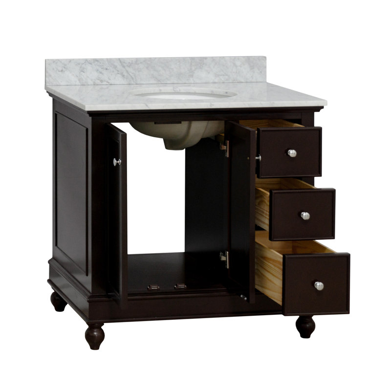 Ensemble de meuble-lavabo simple 36 po Ferdinand, Chocolat, Marbre de Carrare