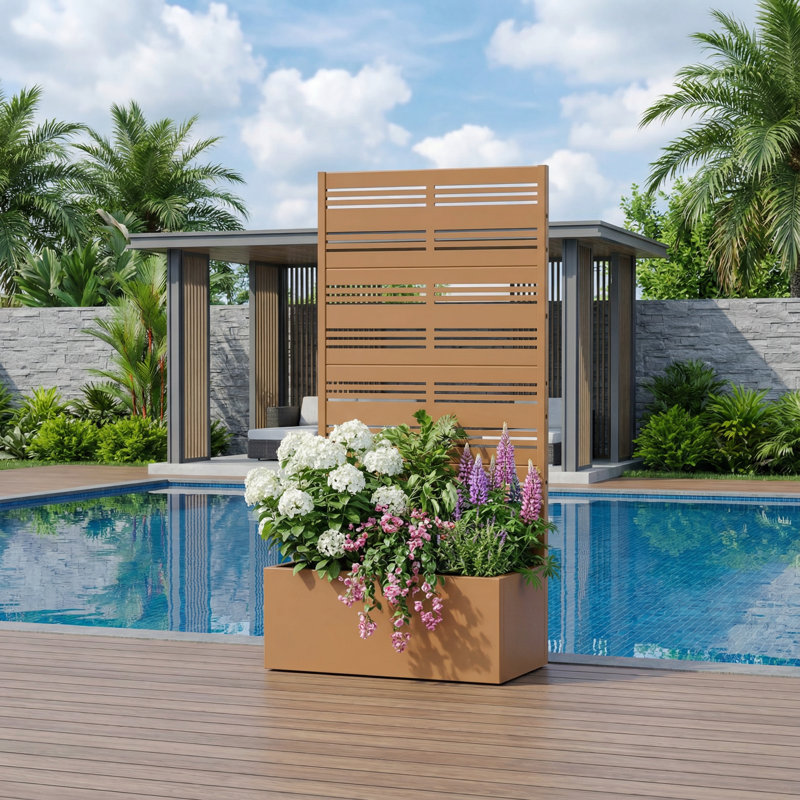 Metal Planter Box with Trellis without Wheels, Brown