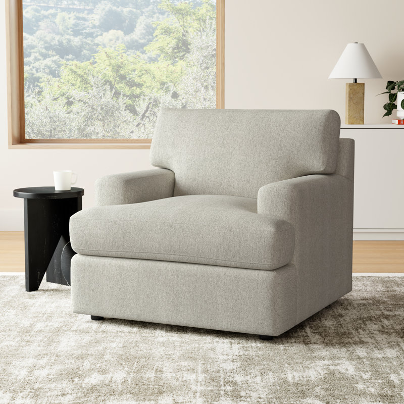 Cleo Upholstered Custom Accent Chair, Ticket Ash Heathered Basketweave