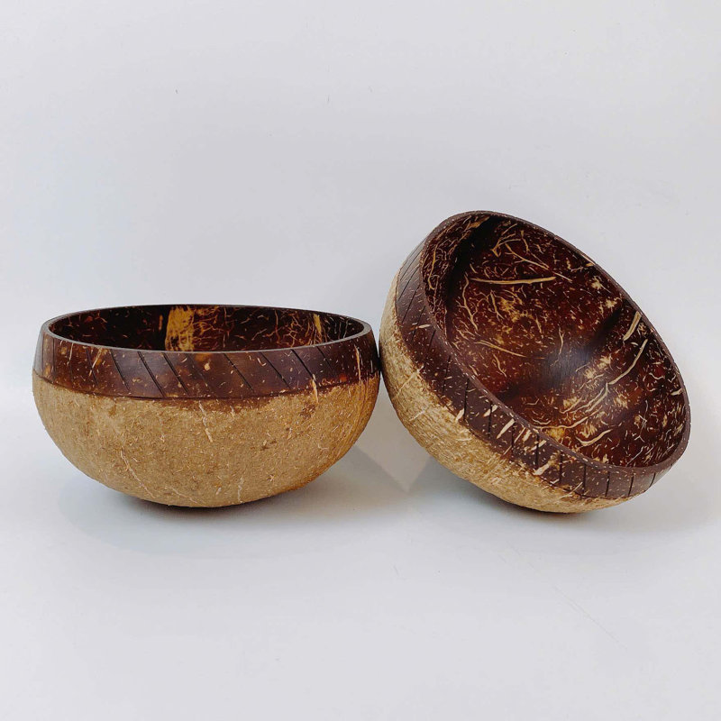 Ensemble de 2 bols en noix de coco naturel fabriqués à la main - CSB005B