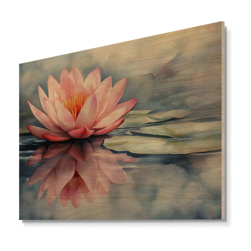 Lotus - Art mural en bois asiatique, H 24 po x l 32 po, Rectangulaire