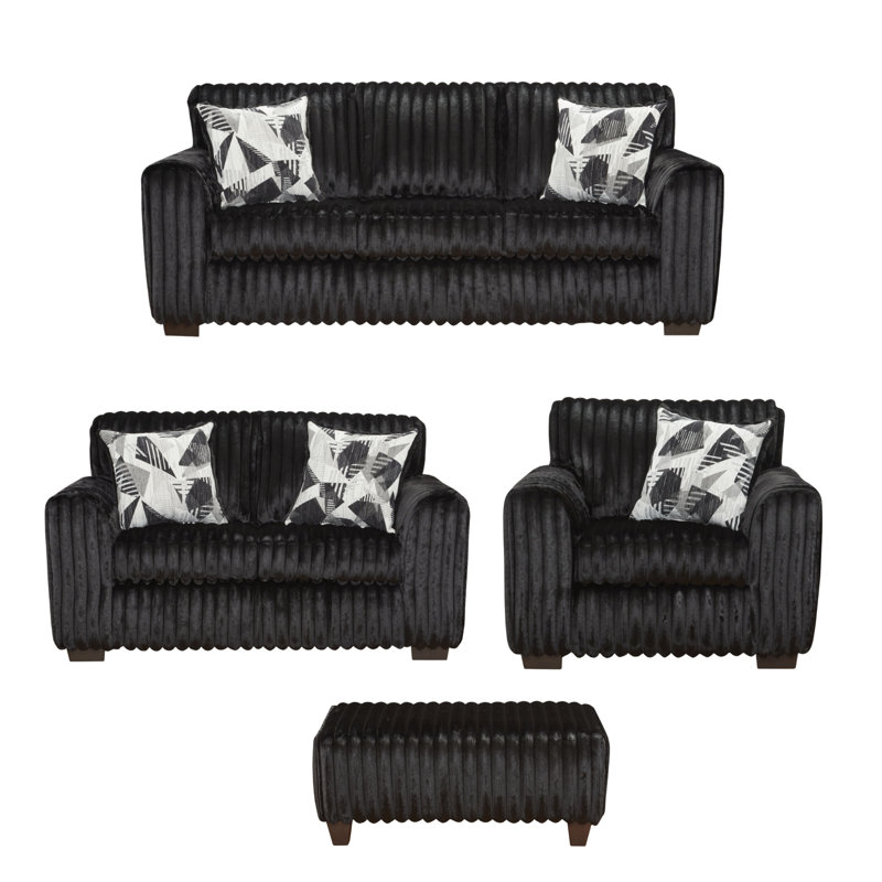 Roundhill Furniture Nolan Living Room Collection, Sofa Loveseat Chair and Ottoman, Lush Black