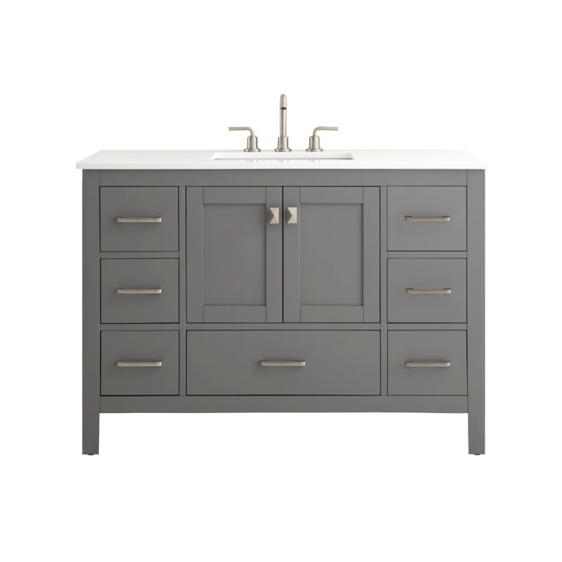 Meuble-lavabo 48 po avec plateau en quartz blanc Philant, Gris