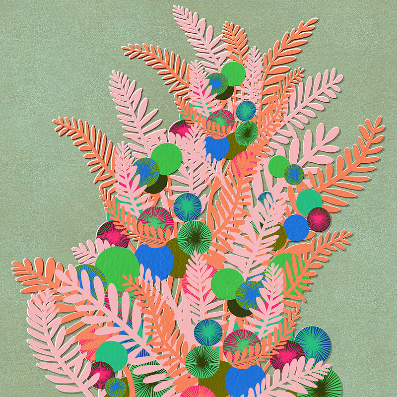 «Berry Branches Pink Green» par Sarah Constantino - impression, H 12 po x l 12 po, Oui, Cadre simple blanc