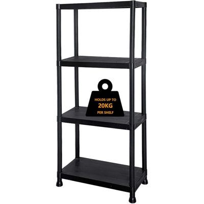 MantraRaj 4 Tier Heavy Duty Black Plastic Storage Shelving Unit Garage Storage Racking Shelving Unit 