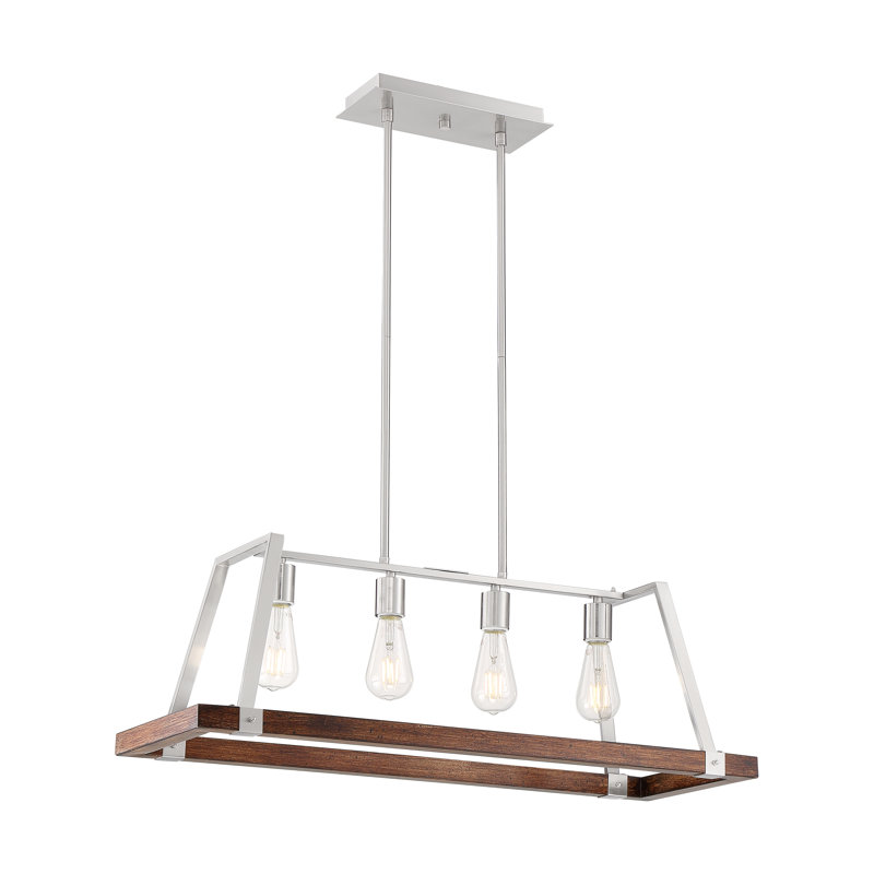 Bouck 4 - Light Kitchen Island Pendant, Brushed Nickel/Nutmeg Wood