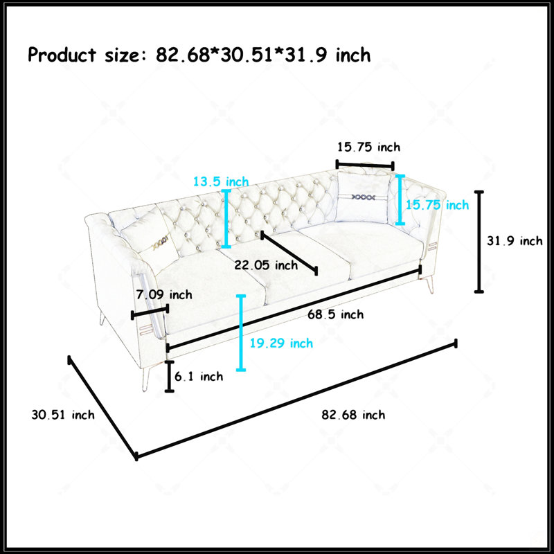FX-P83-2PC Velvet Sofa , Modern Sofa With Plush Cushions & Metal Legs For Stylish Living Rooms