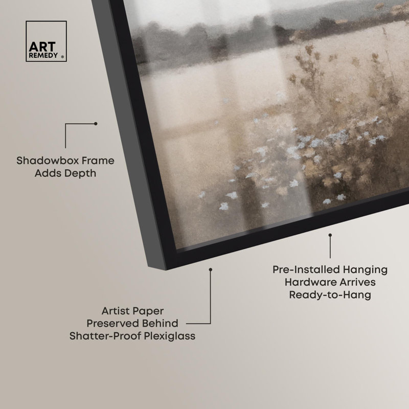 «Distant Grove Shadowbox Print Landscape» par Art Remedy, H 11 po x l 16 po, Noir