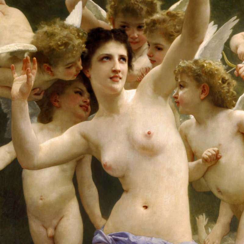 "Invading Cupid's Realm" par William-Adolphe Bouguereau sur toile, H 51,25 po x l 38,25 po