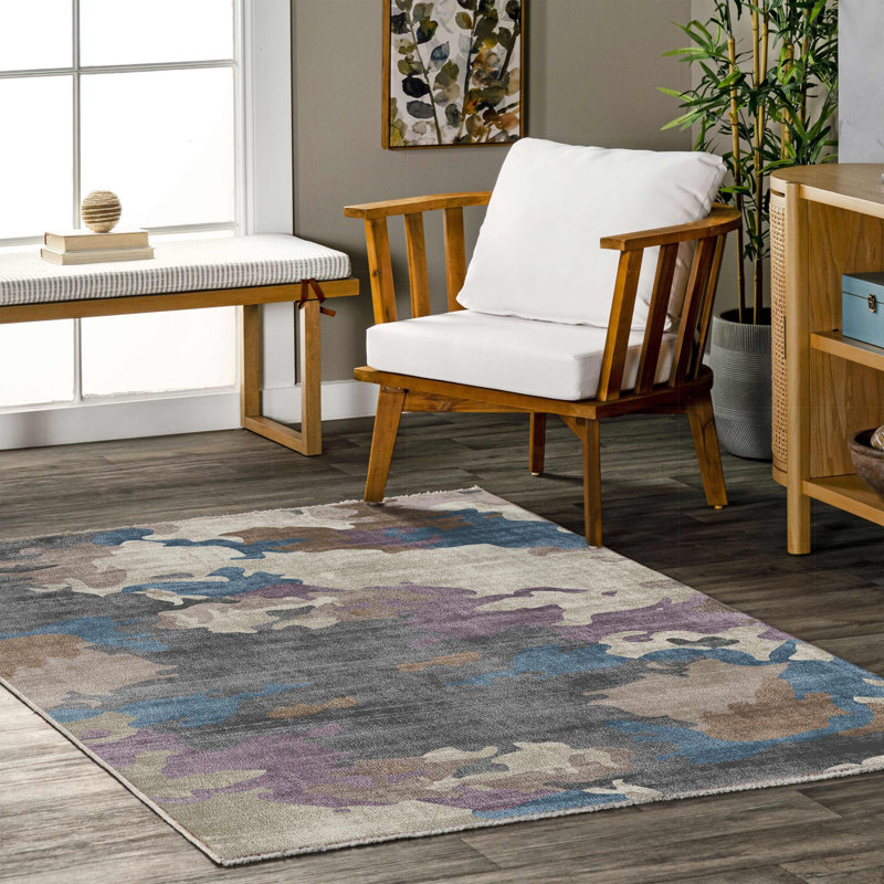 Pender Gray Purple Blue Abstract Cotton Chenille Area Rug, Runner 5'3" x 12'6"