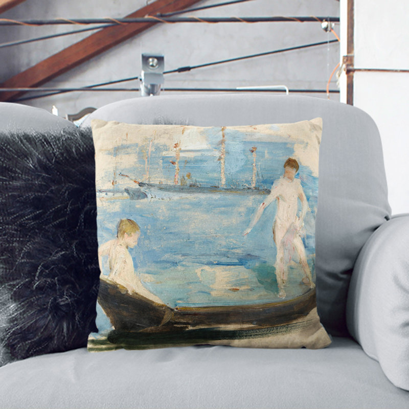 August Blue Sketch Square Throw Cushion, White, 55cm H x 55cm W x 20cm D