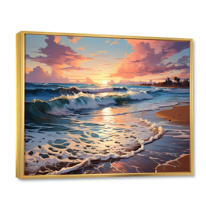 " Beach Sandy Serenade II " Mixed Media Print, 34" H x 44" W x 1.5" D, Gold Floater Framed