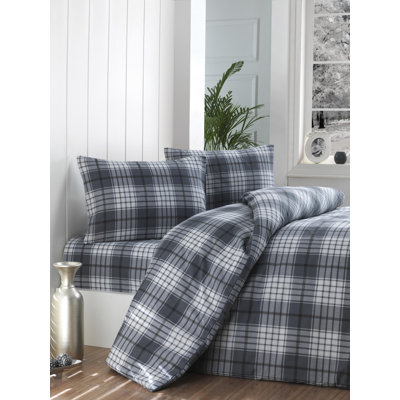 Ensemble de housse de couette moderne et contemporain en mélange de coton blanc / gris Eshaun 4 pièces