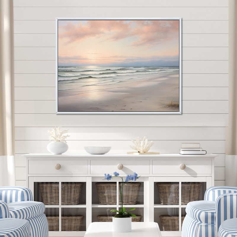 «Beach Serenity Gentle Pink Pastel Sunrise - Coastal Beach», reproduction sur toile, H 34 po x l 44 po x P 1,5 po