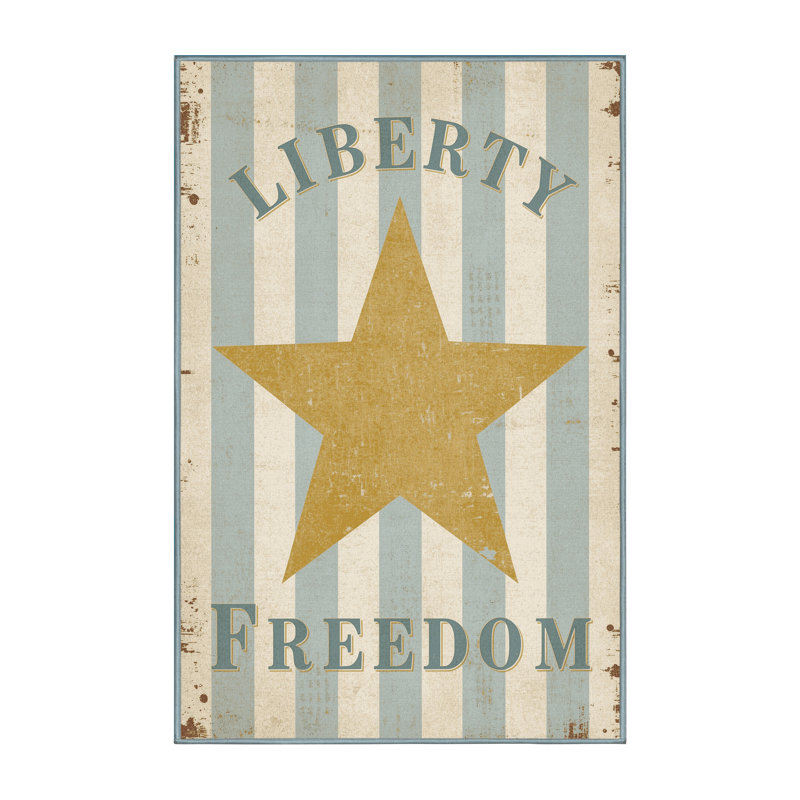 Soft Plush Feemster July 4Th Modern & Contemporary Abstract Area Rug in Beige – SkyBlue Binding, 8x10