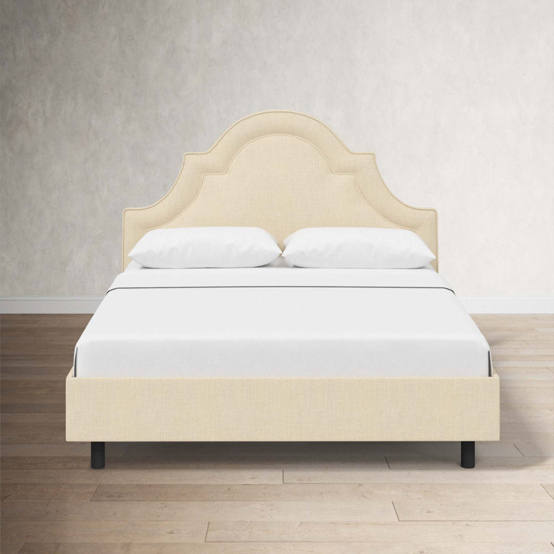 Knipe Upholstered Unfinished Scalloped Bed, Queen, Classic Linen Linen