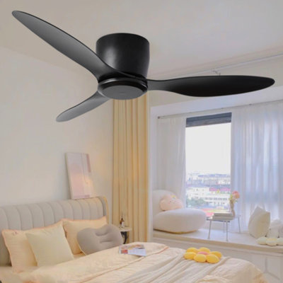 Ventilateur de plafond encastré 40 po sans lumière, 3 pales réversibles, avec moteur à courant continu réversible à 6 vitesses, ventilateur de plafond à profil bas sans lumière pour le salon