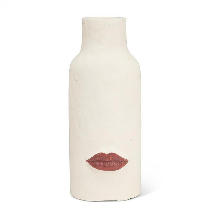 Abstract Faces Vase, 4" H x 4" W x 10" D, Red;Ivory