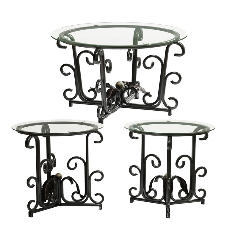 Ensemble de table basse 3 pièces, surface en verre trempé avec structure en métal robuste - Ensembles de salon modernes (1 table basse + 2 tables de bout), résistants aux rayures et faciles à nettoyer pour les petits espaces, les appartements