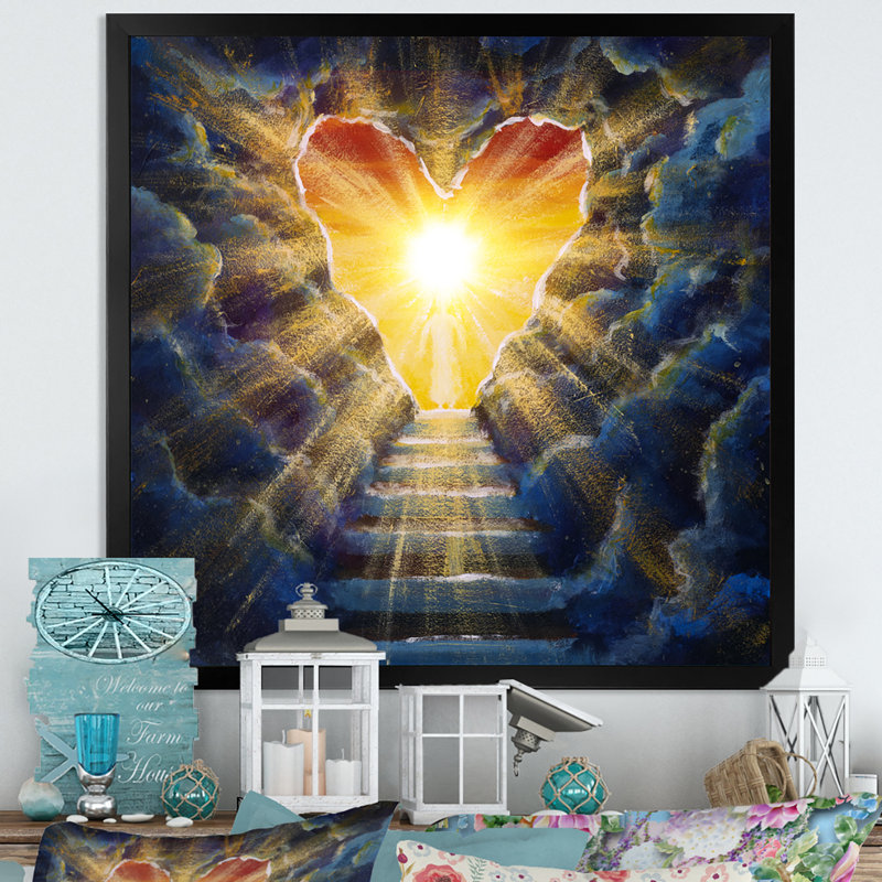 Stairway to He Heaven - Peinture, Impression noire sur toile encadrée, H 16 po x l 16 po x P 1 po